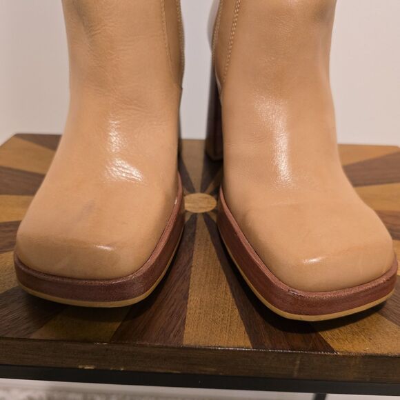 90s Y2K  Bakers Tan Leather Chunky Heel Mid Calf Platform Boot 10 Womens Vintage - Picture 16 of 16